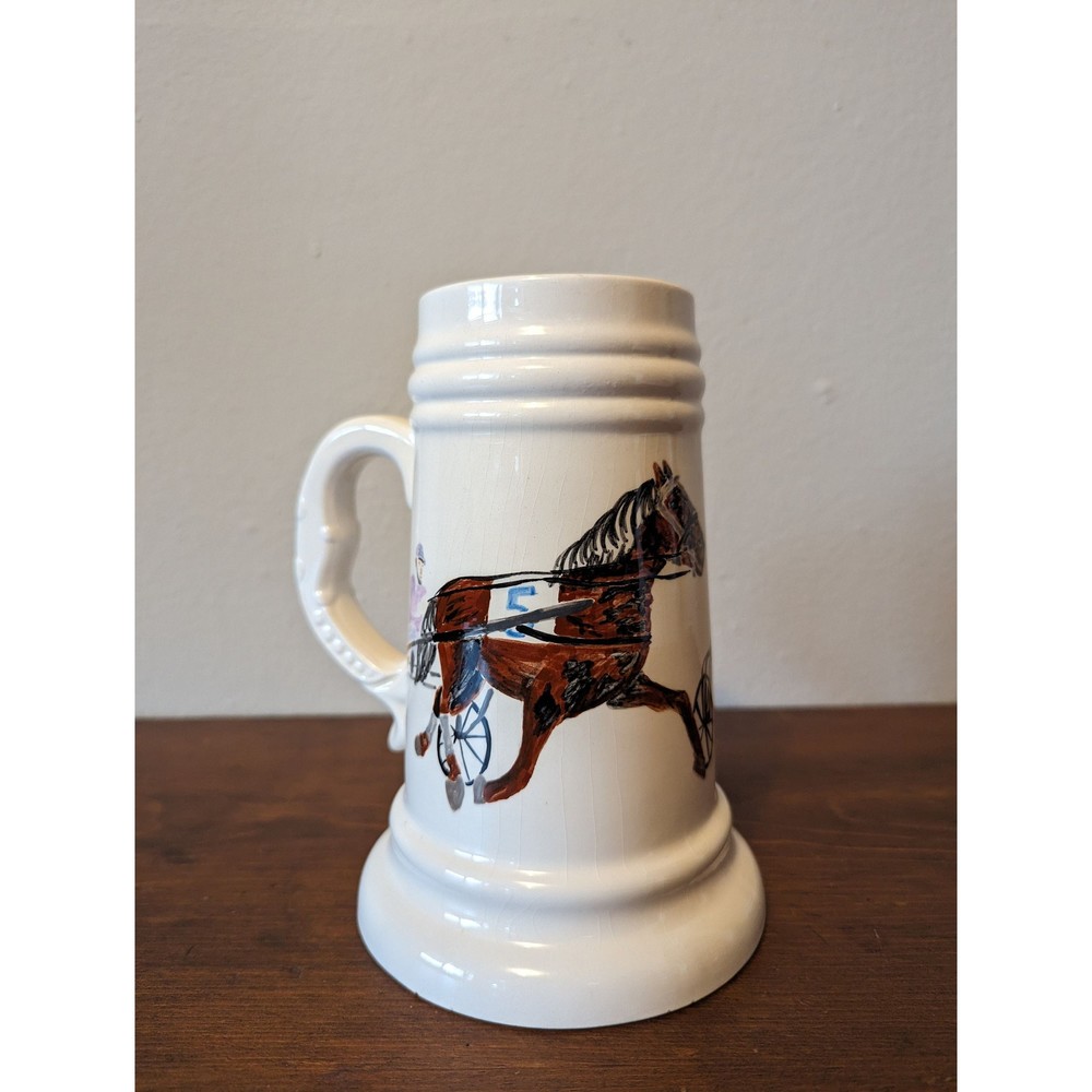 Vintage Holland Mold Hand Painted Horse and Jockey Chariot Derby Race Stein